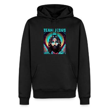 Citations chrétiennes Dessins pour les chrétiens croyants - Sweat à capuche Premium bio Homme - noir - Devant - Nico (187cm)