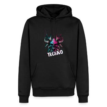 Skull Devil Raver Rave Hard Techno Dark Tekno - Männer Premium Bio Hoodie - Schwarz - Vorne - Nico (187cm)