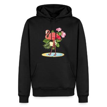 Tropical Flamingo Decor Palm Surf Hello Summer - Men’s Premium Organic Hoodie - black - Front - Nico (187cm)