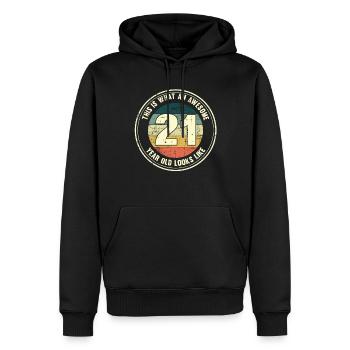21ème anniversaire pour que vous voyiez avec 21 cadeaux rétro - Sweat à capuche Premium bio Homme - noir - Devant - Nico (187cm)