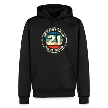 21ème anniversaire pour que vous voyiez avec 21 cadeaux rétro - Sweat à capuche Premium bio Homme - noir - Devant - Nico (187cm)