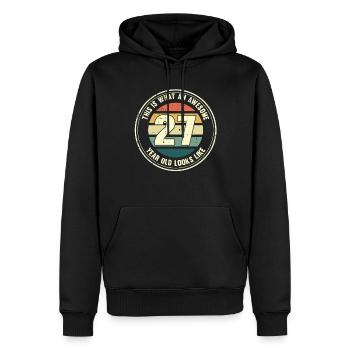 27ème anniversaire pour que vous voyiez avec 27 cadeaux rétro - Sweat à capuche Premium bio Homme - noir - Devant - Nico (187cm)
