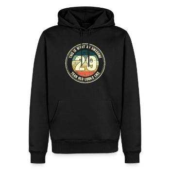 29e anniversaire pour que vous voyiez avec 29 cadeaux rétro - Sweat à capuche Premium bio Homme - noir - Devant - Nico (187cm)