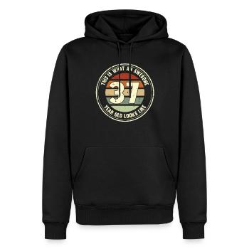 37e anniversaire pour que vous voyiez avec 37 cadeaux rétro - Sweat à capuche Premium bio Homme - noir - Devant - Nico (187cm)