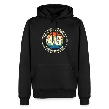46e anniversaire pour que vous voyiez avec 46 cadeaux rétro - Sweat à capuche Premium bio Homme - noir - Devant - Nico (187cm)