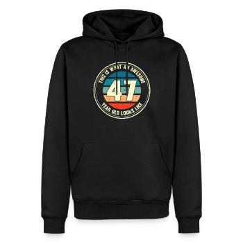 47e anniversaire pour que vous voyiez avec 47 cadeaux rétro - Sweat à capuche Premium bio Homme - noir - Devant - Nico (187cm)