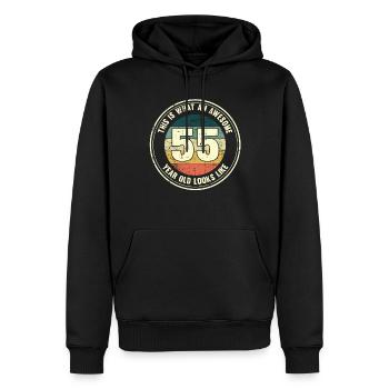 55e anniversaire pour que vous voyiez avec 55 cadeaux rétro - Sweat à capuche Premium bio Homme - noir - Devant - Nico (187cm)