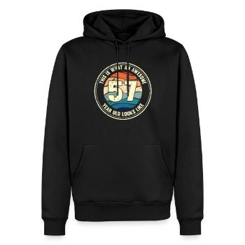 57e anniversaire Comment regarder 57 Cadeau rétro - Sweat à capuche Premium bio Homme - noir - Devant - Nico (187cm)
