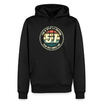 57e anniversaire Comment regarder 57 Cadeau rétro - Sweat à capuche Premium bio Homme - noir - Devant - Nico (187cm)