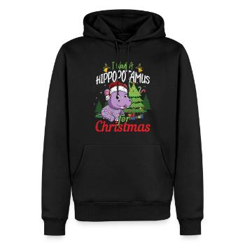 Kawaii Décembre Je veux des hippopotames pour Noël - Sweat à capuche Premium bio Homme - noir - Devant - Nico (187cm)
