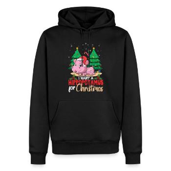 Décembre 2021 Je veux des hippopotames pour Noël - Sweat à capuche Premium bio Homme - noir - Devant - Nico (187cm)