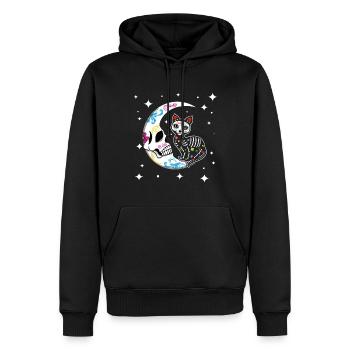 Lune et chat Floral Muertos Jour De Mort Halloween - Sweat à capuche Premium bio Homme - noir - Devant - Nico (187cm)