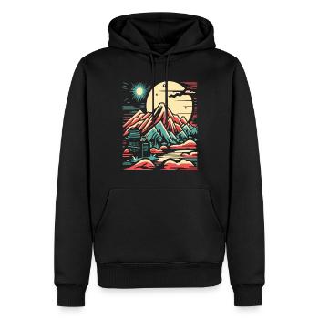 Paysages de montagne et temples japonais - Sweat à capuche Premium bio Homme - noir - Devant - Nico (187cm)