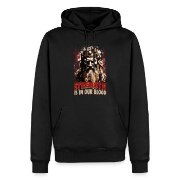 Strength is in our blood Wikinger Kultur - Männer Premium Bio Hoodie - Schwarz - Vorne - Nico (187cm)