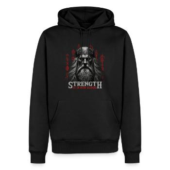 Strength is in our blood Wikinger Kultur - Männer Premium Bio Hoodie - Schwarz - Vorne - Nico (187cm)