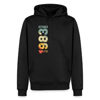 Rétro Octobre 1983 Année 1983 Rétro Millésime 1983 - Sweat à capuche Premium bio Homme - noir - Devant - Nico (187cm)