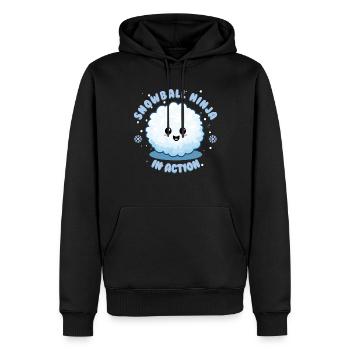 Schneeballschlacht - Snowball Ninja in Action - Männer Premium Bio Hoodie - Schwarz - Vorne - Nico (187cm)