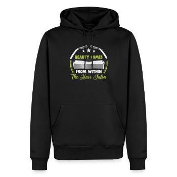 coiffeur, , coiffeur, salon de coiffure - Sweat à capuche Premium bio Homme - noir - Devant - Nico (187cm)
