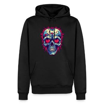 Schädel verliebt mit Herzen - Männer Premium Bio Hoodie - Schwarz - Vorne - Nico (187cm)
