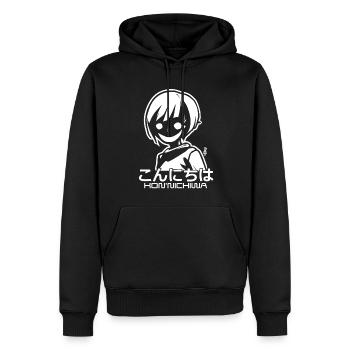 Gruseliges Anime Mädchen sagt Konnichiwa und Hallo - Männer Premium Bio Hoodie - Schwarz - Vorne - Nico (187cm)