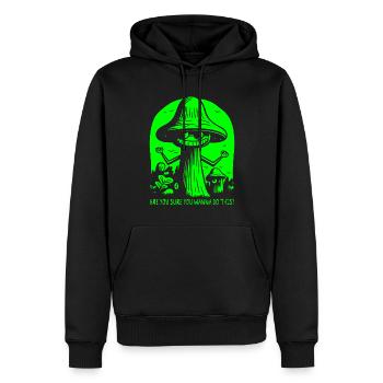Bist du sicher? Lustige unsichere Cartoon Pilze - Männer Premium Bio Hoodie - Schwarz - Vorne - Nico (187cm)