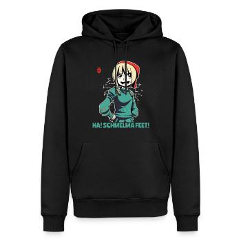 Gaming Heldin Schmelda: "Riech meine Füße" - Männer Premium Bio Hoodie - Schwarz - Vorne - Nico (187cm)
