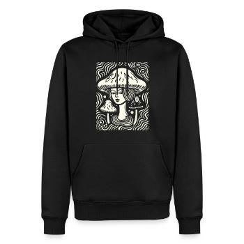 Cartoon-Holzschnitt Pilz Frauen - Männer Premium Bio Hoodie - Schwarz - Vorne - Nico (187cm)