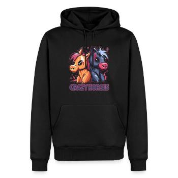Verrückte Pferde - Männer Premium Bio Hoodie - Schwarz - Vorne - Nico (187cm)