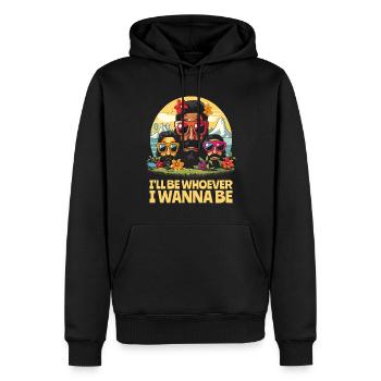 Wer auch immer ich im Urlaub sein will - Männer Premium Bio Hoodie - Schwarz - Vorne - Nico (187cm)