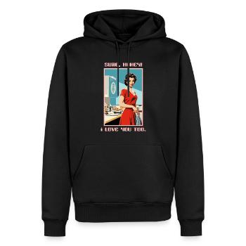 1950 femme au foyer bien sûr, je t’aime aussi - Sweat à capuche Premium bio Homme - noir - Devant - Nico (187cm)