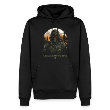Willkommen in der Zone, Biohazard-Bereich - Männer Premium Bio Hoodie - Schwarz - Vorne - Nico (187cm)
