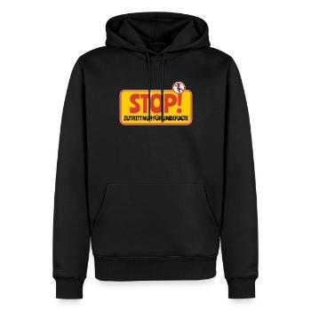 lustiges Schild, Stop, Zutritt nur für Unbefugte - Männer Premium Bio Hoodie - Schwarz - Vorne - Nico (187cm)