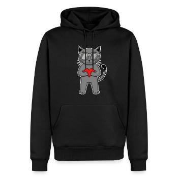 Katze mit Herz und Brille - Britisch Kurzhaar - Männer Premium Bio Hoodie - Schwarz - Vorne - Nico (187cm)