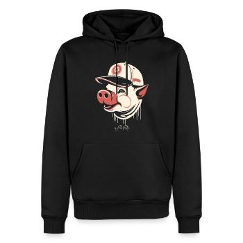 Vintage Retro Baseball Pig - Männer Premium Bio Hoodie - Schwarz - Vorne - Nico (187cm)
