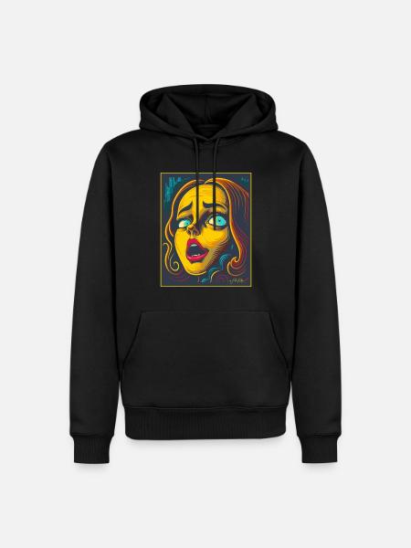 Holzschnitt-Cartoon der Angst - Männer Premium Bio Hoodie - Schwarz