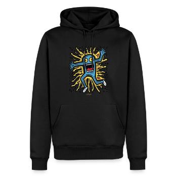 Verspielte Pop-Art: Verrückter Cartoon - Männer Premium Bio Hoodie - Schwarz - Vorne - Nico (187cm)