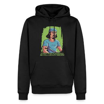 Plus de 30 ans et toujours avec maman - Sweat à capuche Premium bio Homme - noir - Devant - Nico (187cm)
