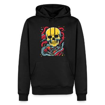 Crâne flottant : Dessin animé Pop Art - Sweat à capuche Premium bio Homme - noir - Devant - Nico (187cm)