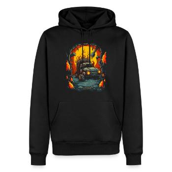 L’enfer pour les mécaniciens : le donjon des voitures de ferraille - Sweat à capuche Premium bio Homme - noir - Devant - Nico (187cm)