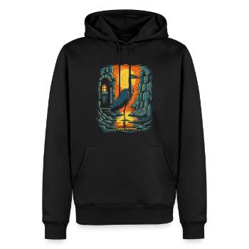 Un oiseau-grue et un donjon - Sweat à capuche Premium bio Homme - noir - Devant - Nico (187cm)