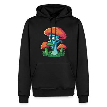 Champignon avec moustache, cueillette de champignons dans la forêt - Sweat à capuche Premium bio Homme - noir - Devant - Nico (187cm)