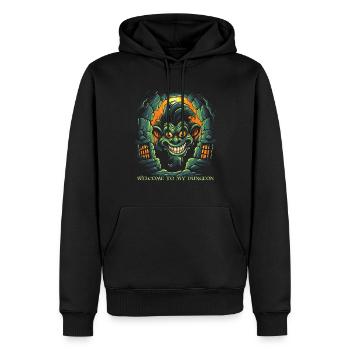 Gruseliger Affe: Willkommen in meinem Kerker - Männer Premium Bio Hoodie - Schwarz - Vorne - Nico (187cm)