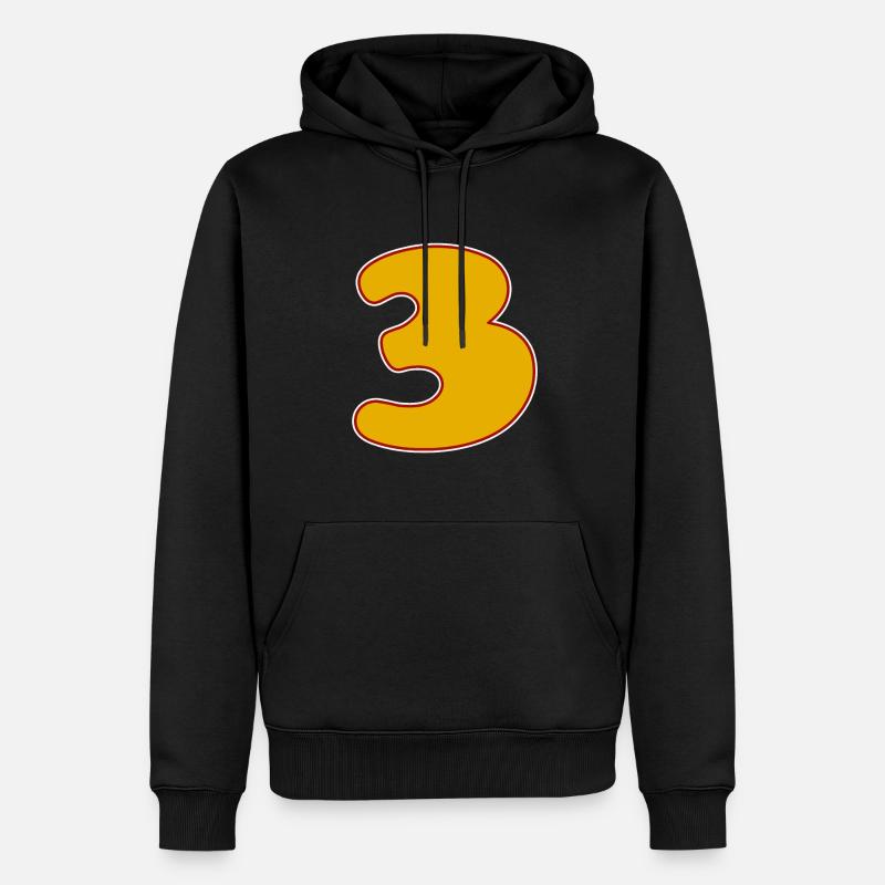 3 - Drei - Männer Premium Bio Hoodie - Schwarz