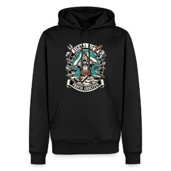 Craftsmen work with professionals for once - Men’s Premium Organic Hoodie - black - Front - Nico (187cm)