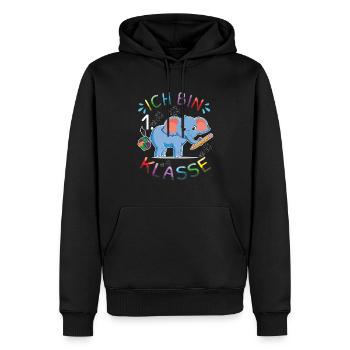 Inscription Je suis éléphant coloré de 1ère année - Sweat à capuche Premium bio Homme - noir - Devant - Nico (187cm)