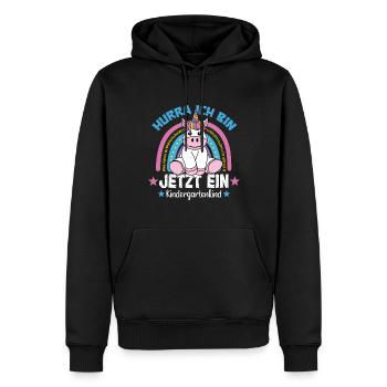 Hourra de maternelle, j’en suis un maintenant - Sweat à capuche Premium bio Homme - noir - Devant - Nico (187cm)