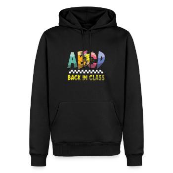 Inscription ABCD Retour en classe Premier jour d’école - Sweat à capuche Premium bio Homme - noir - Devant - Nico (187cm)