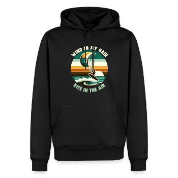 Kitesurfing Wind in my hair kite in the air - Men’s Premium Organic Hoodie - black - Front - Nico (187cm)