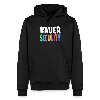 Colorful Bauer Security Rainbow Lettering Logo - Männer Premium Bio Hoodie - Schwarz - Vorne - Nico (187cm)