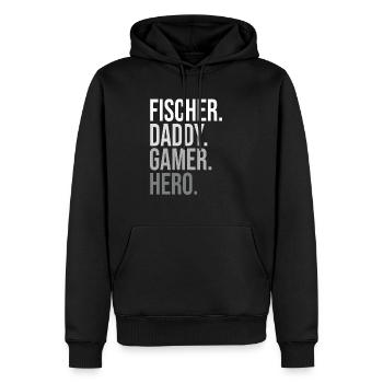 Pêcheur Papa Gamer Hero Déclaration Famille Papa - Sweat à capuche Premium bio Homme - noir - Devant - Nico (187cm)
